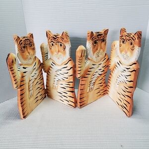 Tiger Cat Folding Screen James Haddon 11.5" Tall Orange Handcarved Handpainted